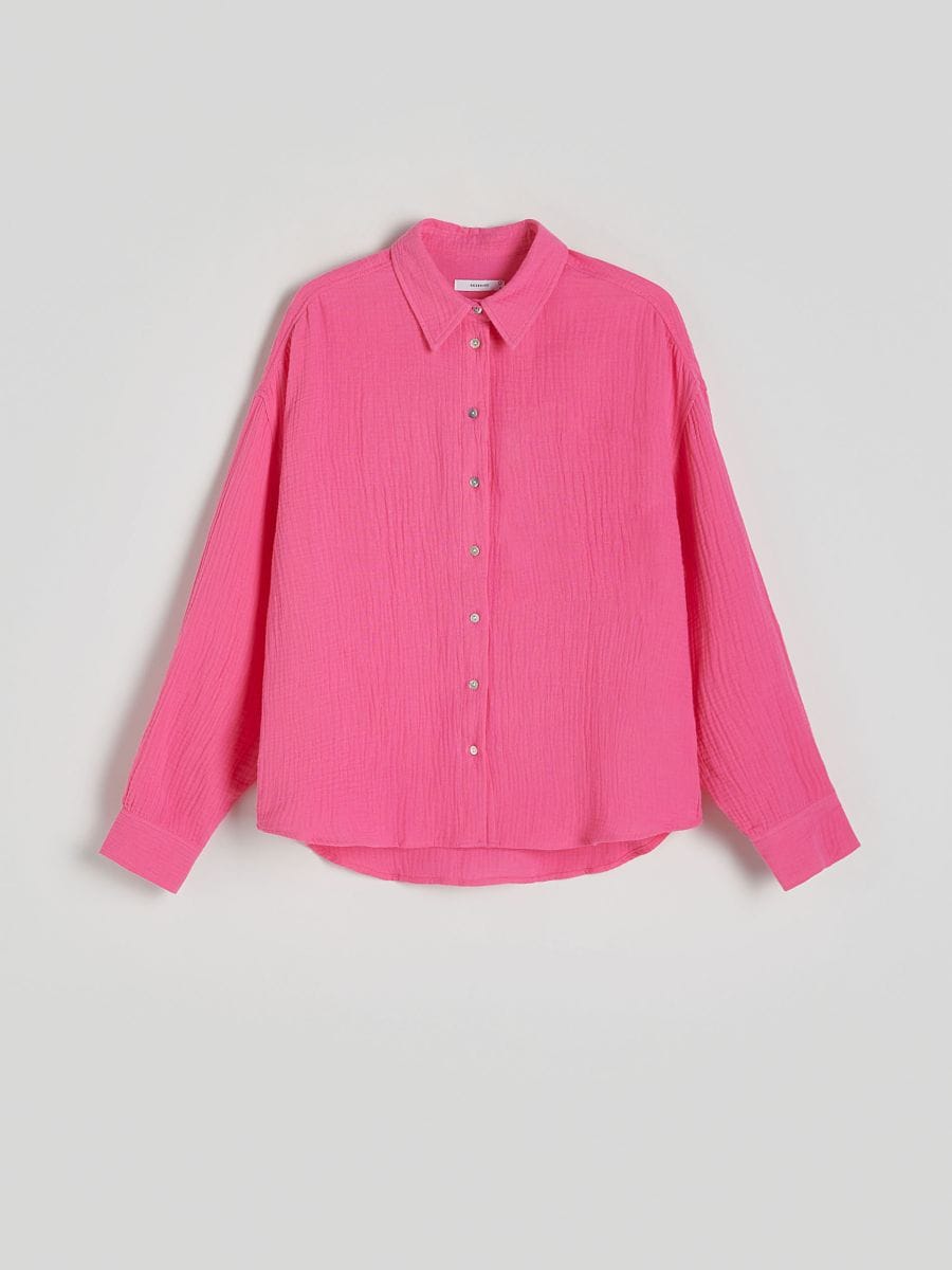 Camicia oversize in mussola di cotone - rosa shocking - RESERVED - 6