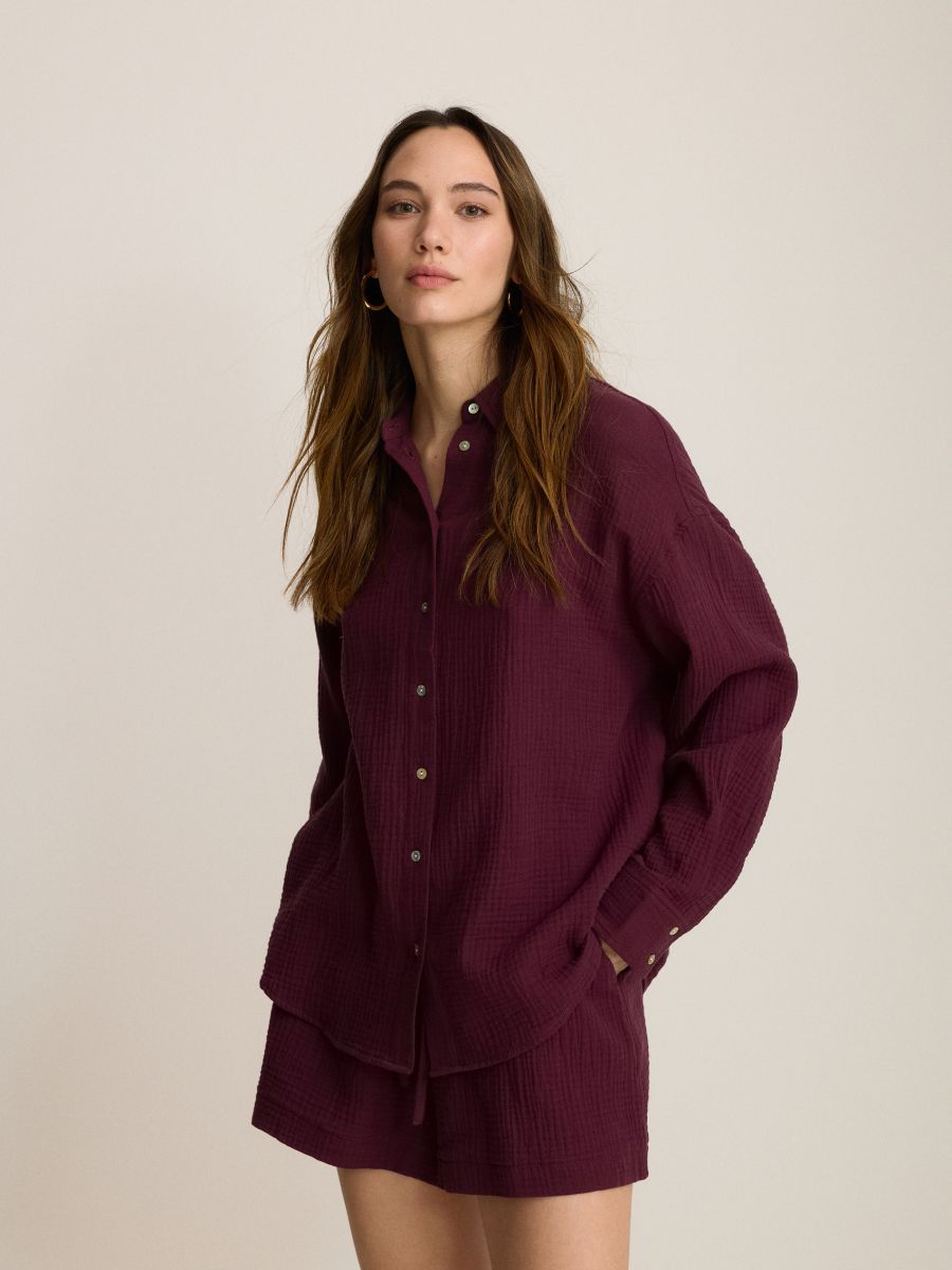 Camicia oversize in mussola di cotone - maroon - RESERVED - 2