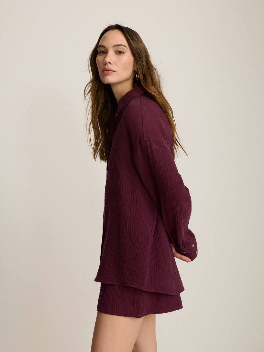 Camicia oversize in mussola di cotone - maroon - RESERVED - 3