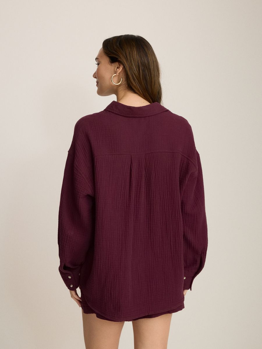 Camicia oversize in mussola di cotone - maroon - RESERVED - 5