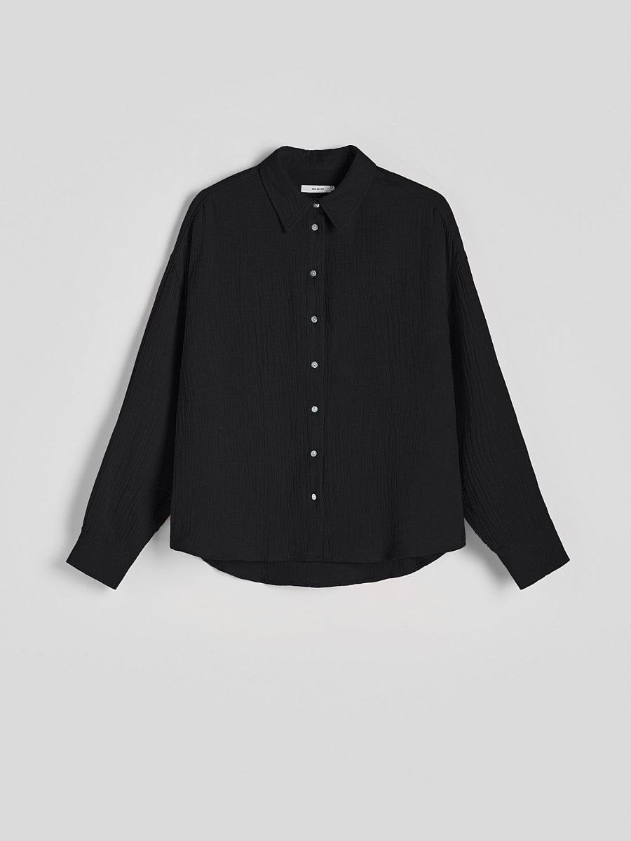 Oversized cotton muslin shirt - black - RESERVED