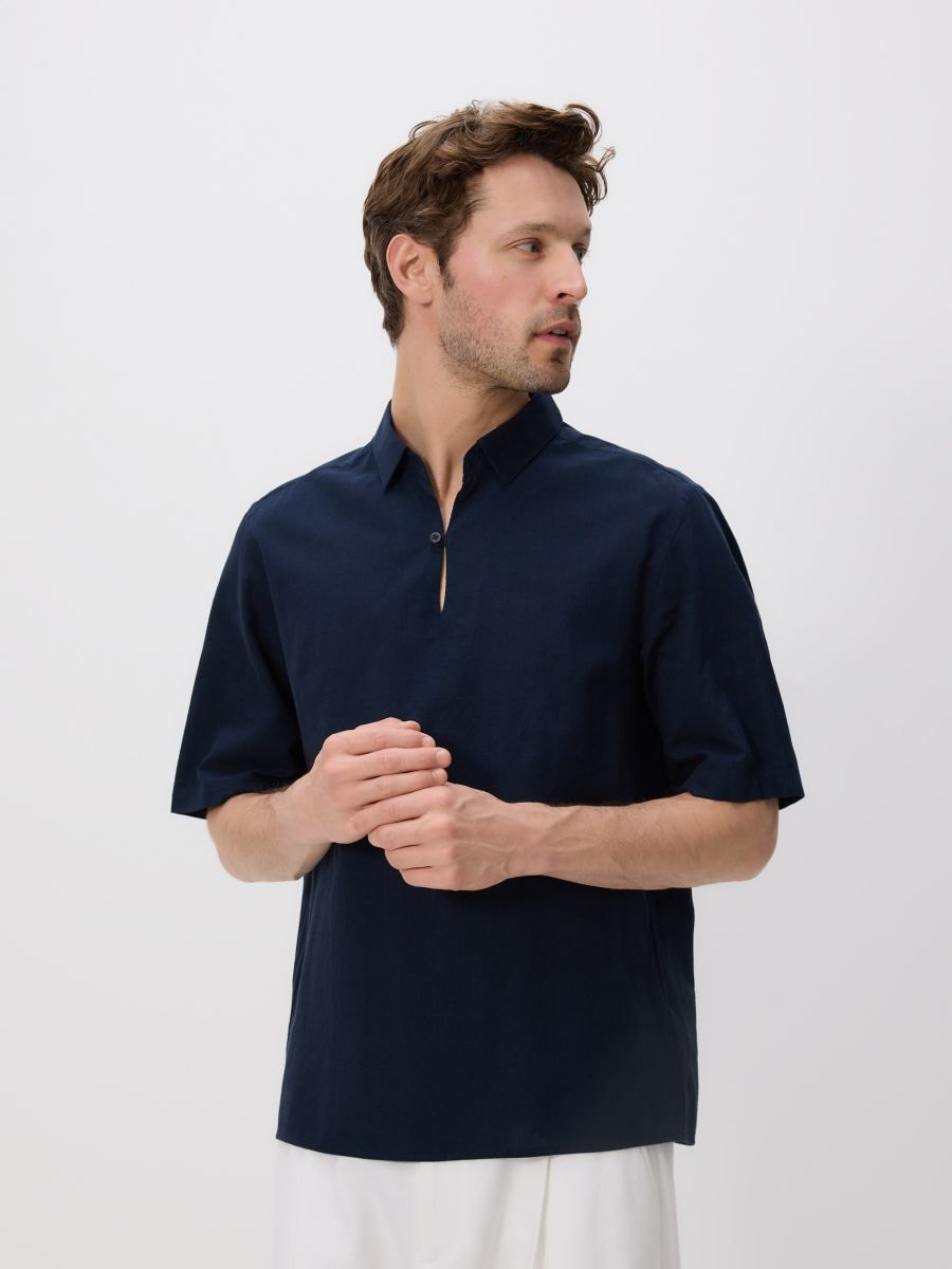 Hemd im Comfort-Fit aus Leinengemisch - marineblau - RESERVED