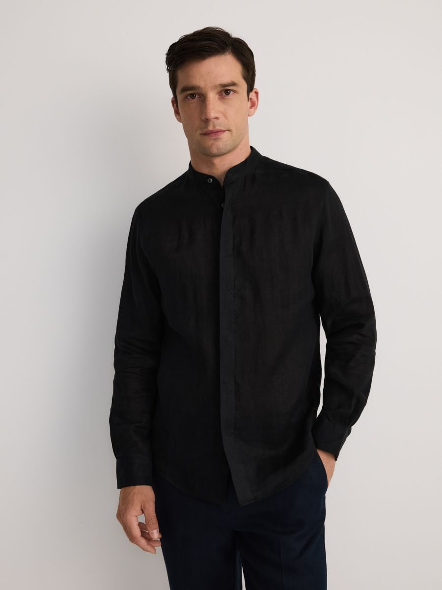 Regular fit linen shirt - black - RESERVED - 4