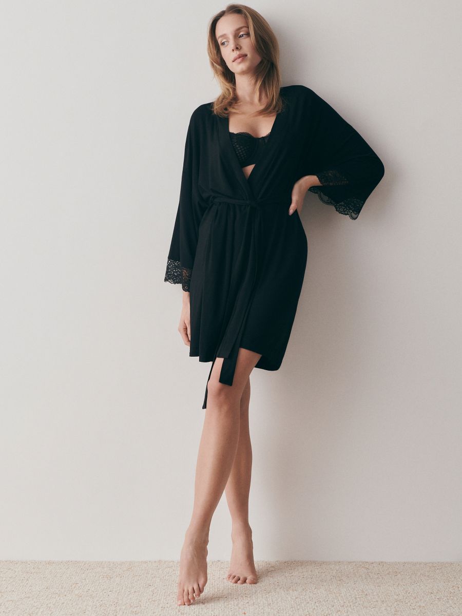 Viscose rich dressing gown - black - RESERVED