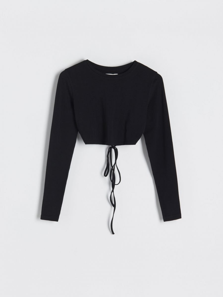 Crop Top mit Bindedetail - schwarz - RESERVED - 4