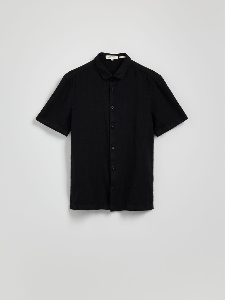 Λινό πουκάμισο regular fit - ΜΑΥΡΟ - RESERVED - 6