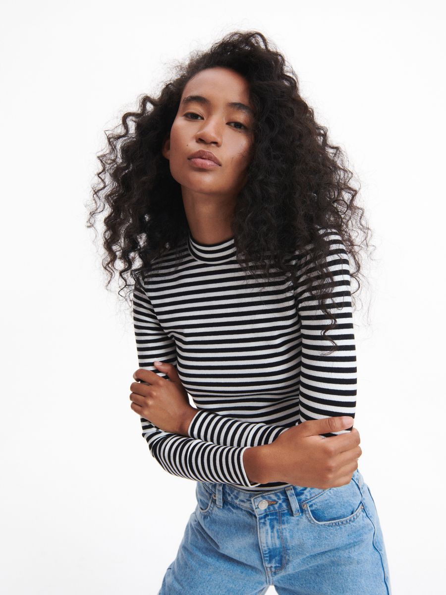 Stripe rib knit turtleneck - black - RESERVED - 2
