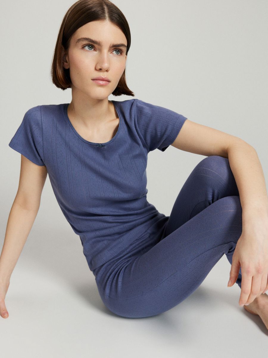 Zweiteiliges Pyjama-Set aus Baumwolle - marineblau  - RESERVED