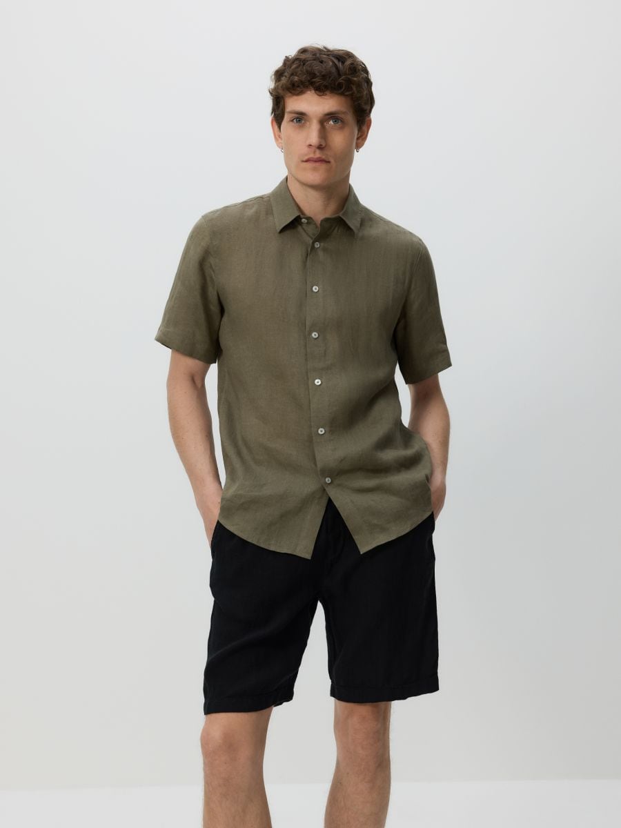 Lniane szorty jogger - czarny - RESERVED