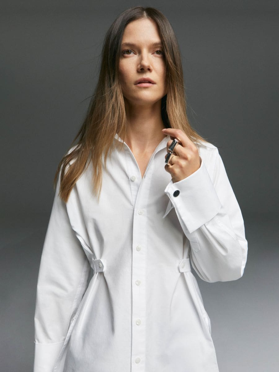 Camicia lunga con vita regolabile - bianco - RESERVED - 3