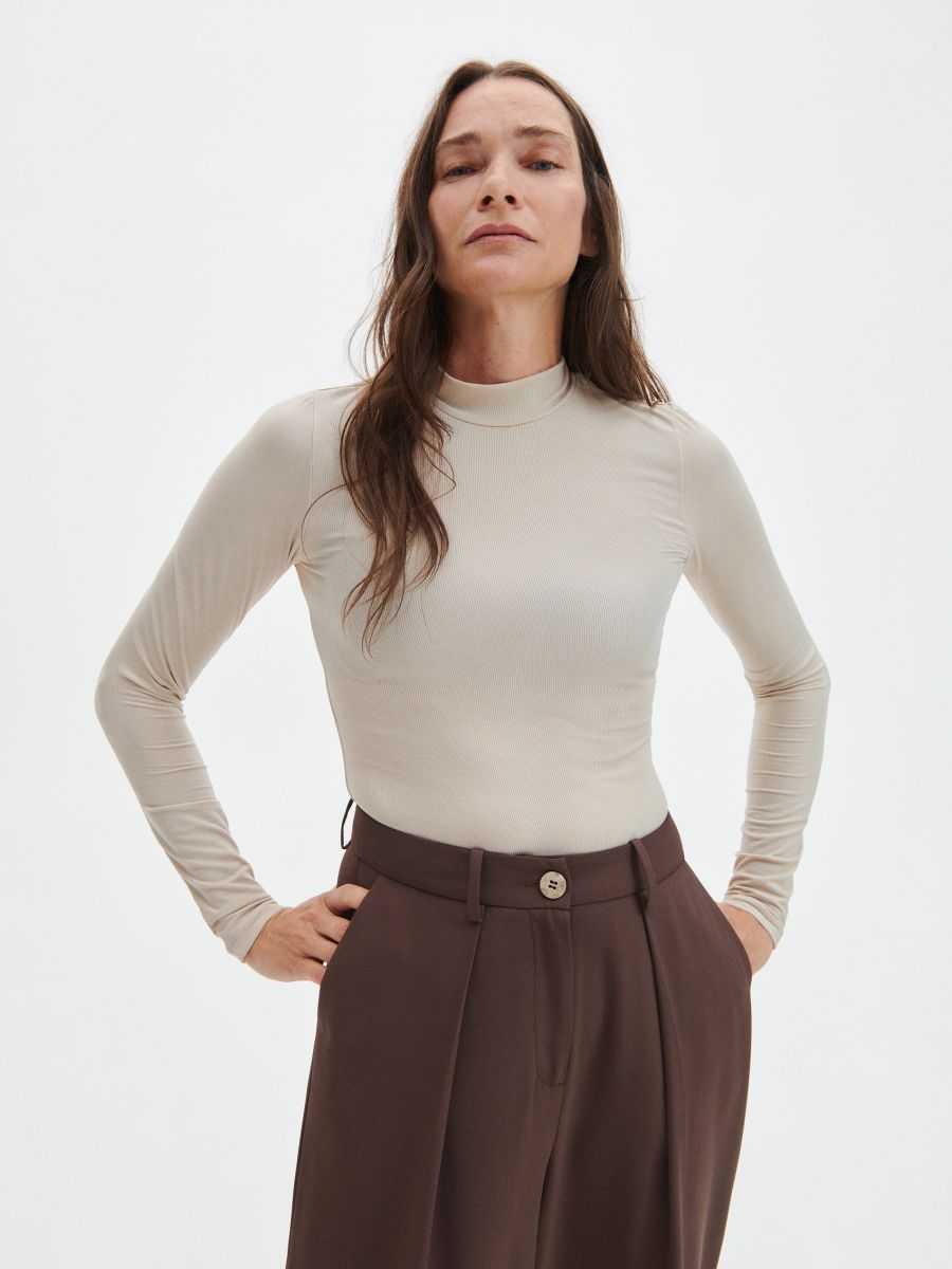 Blouse with stand up collar - nude - RESERVED - 3