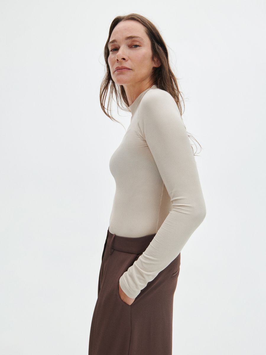 Blouse with stand up collar - nude - RESERVED - 2