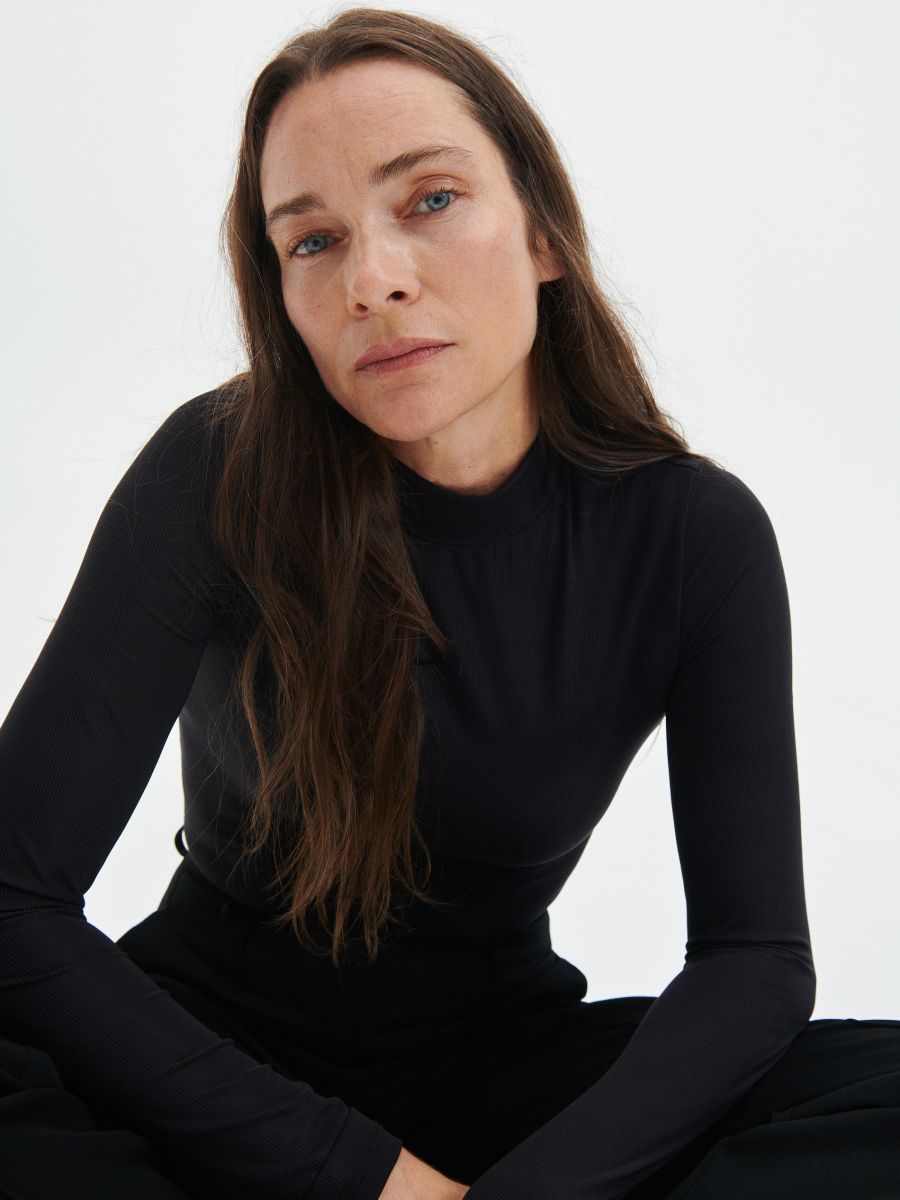 Blouse with stand up collar - black - RESERVED - 4