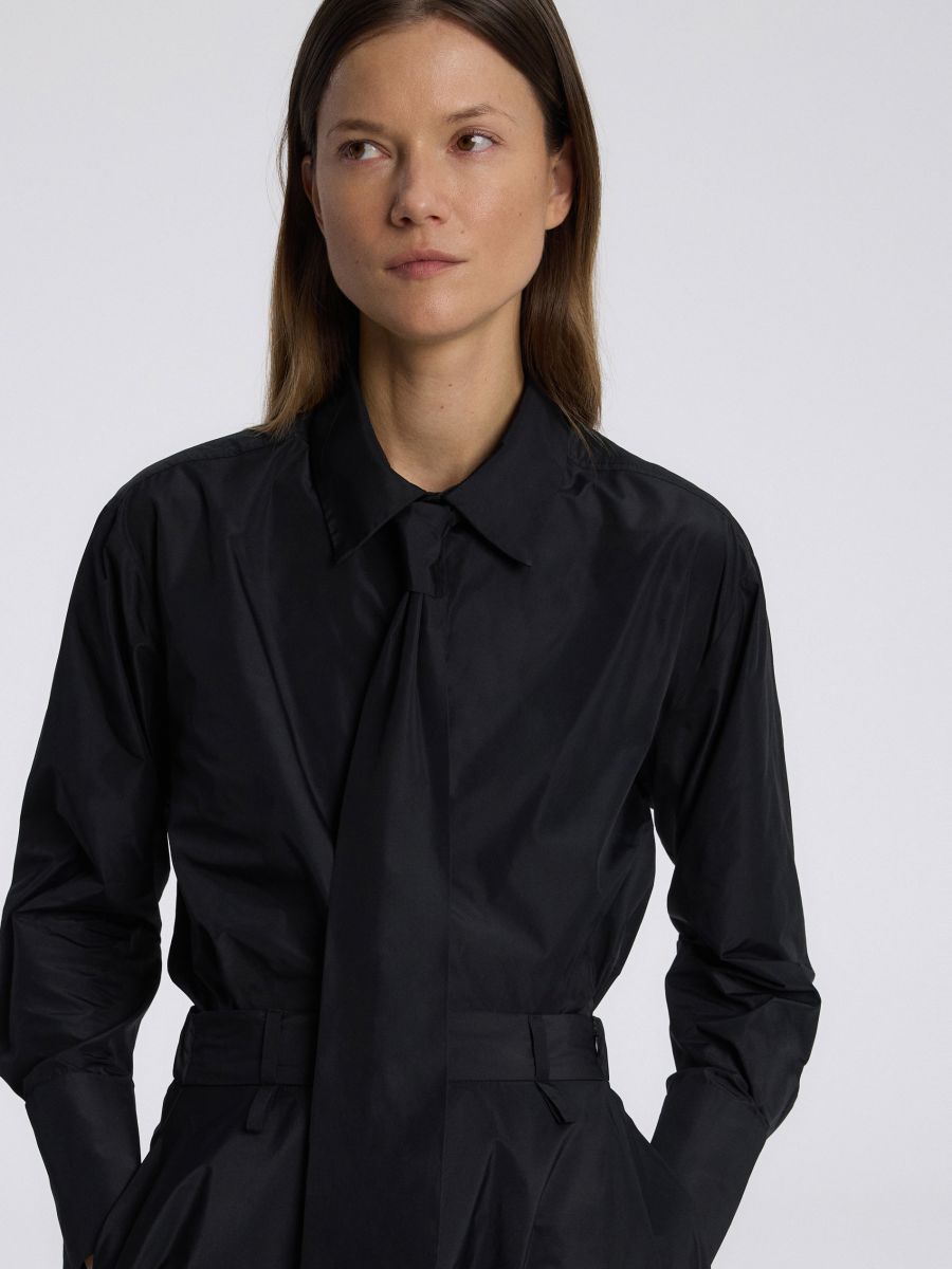 Camicia in taffetà con cravatta - nero - RESERVED - 5