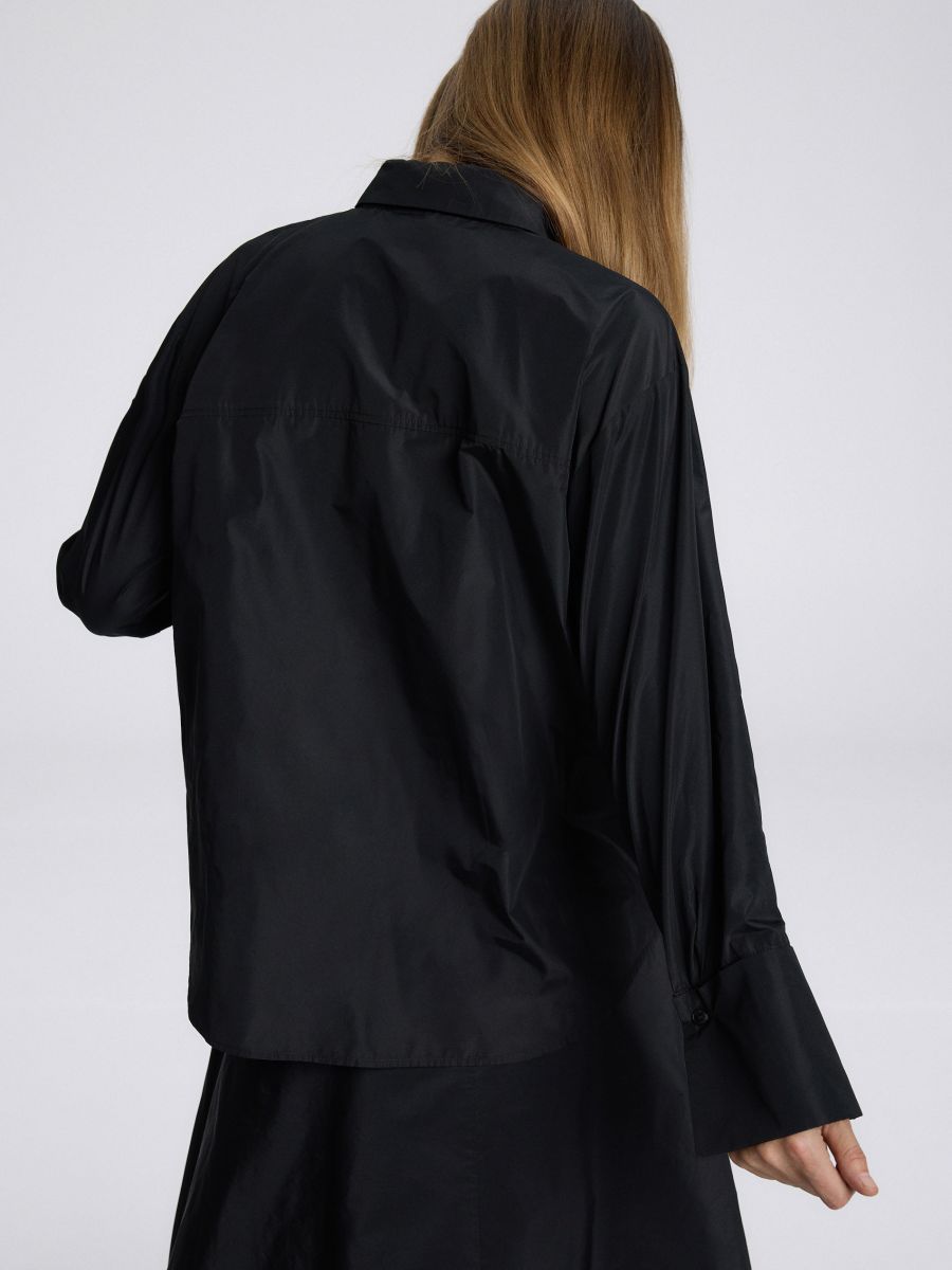 Camicia in taffetà con cravatta - nero - RESERVED - 6