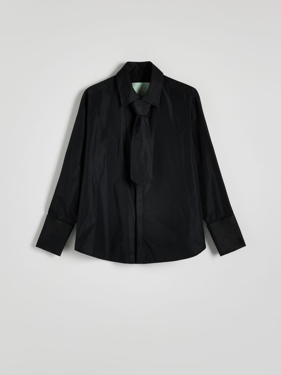 Camicia in taffetà con cravatta - nero - RESERVED - 7