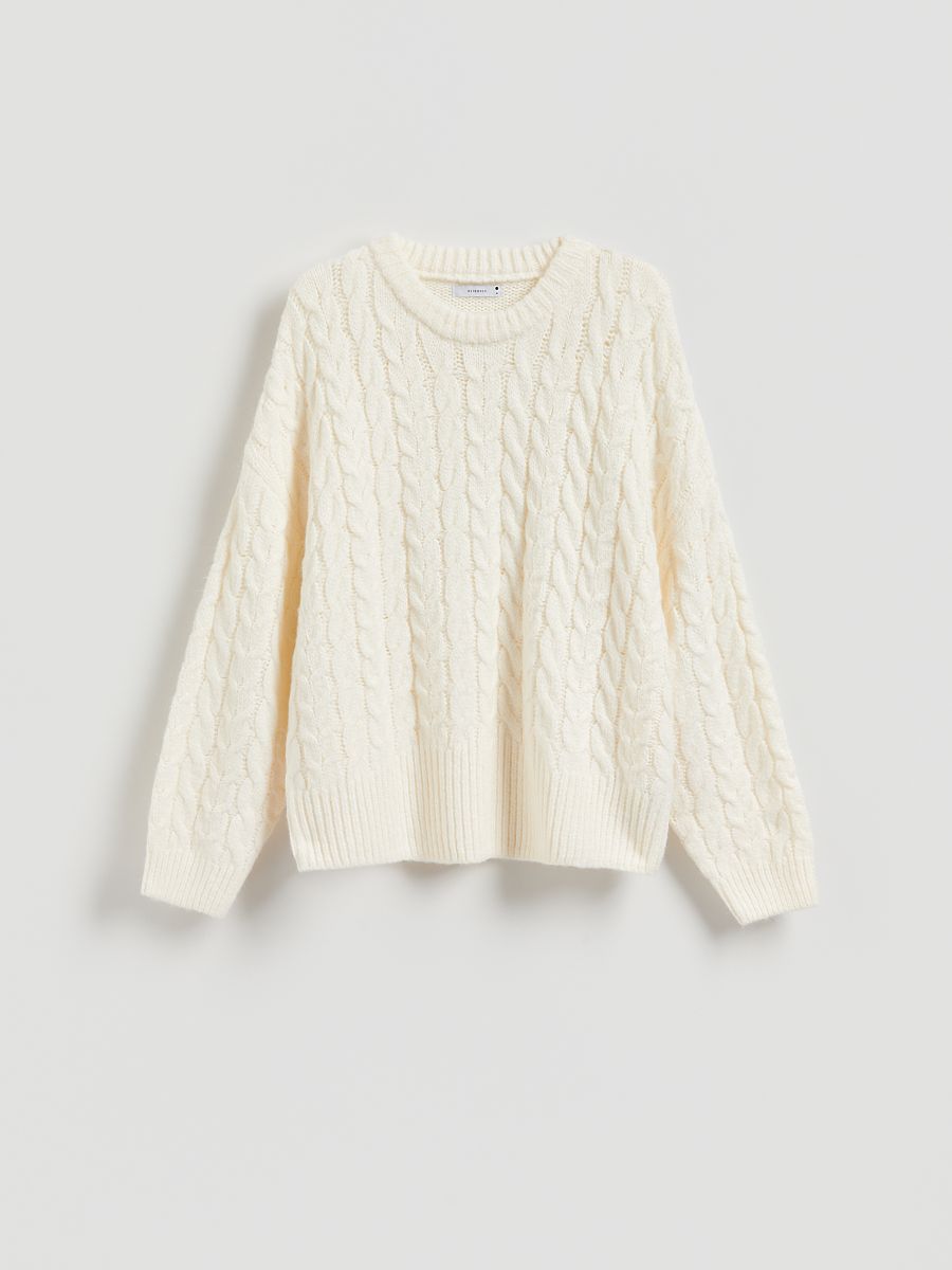 Pull en maille torsadée - crème - RESERVED