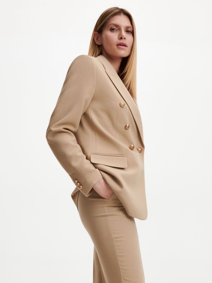 Elegant trousers with pressed crease - beige - RESERVED - 3