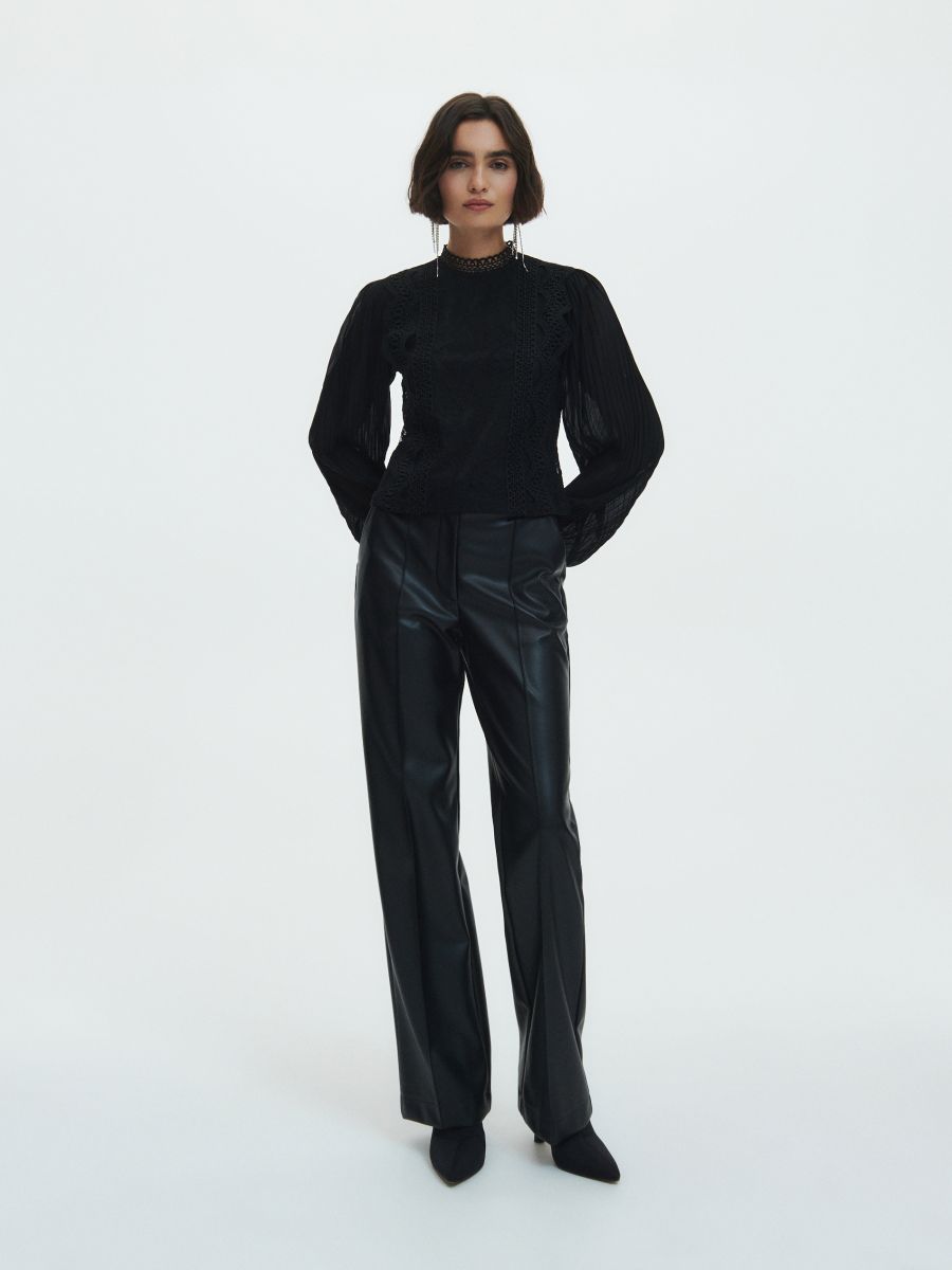 Bluse mit Spitze - schwarz - RESERVED - 2