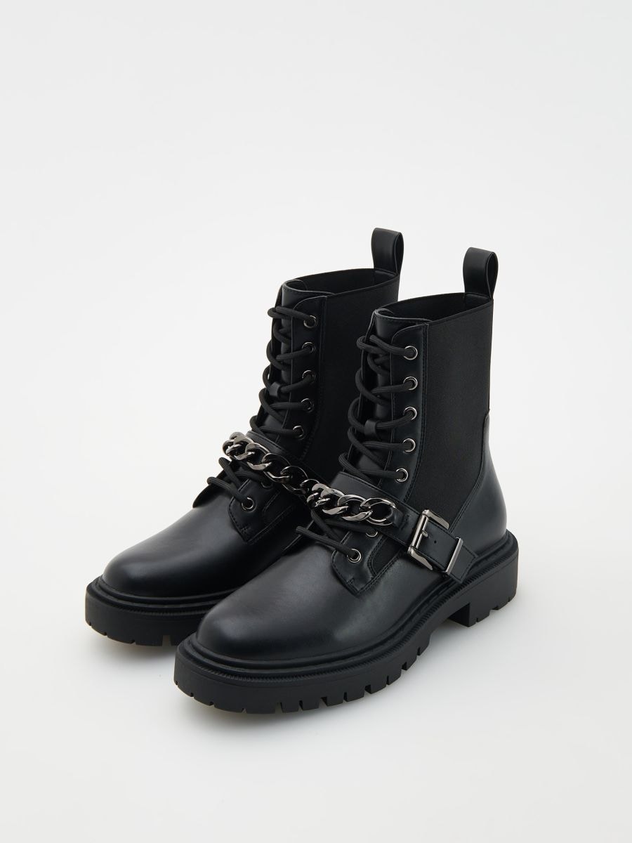 Ankle boots with an ornamental chain - black - RESERVED - 2