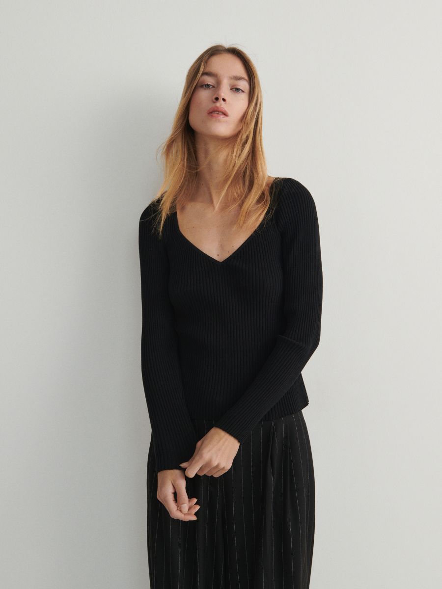 Sweetheart neck long sleeve top - black - RESERVED