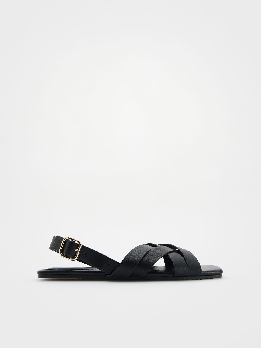 Skórzane sandały z paskami - czarny - RESERVED