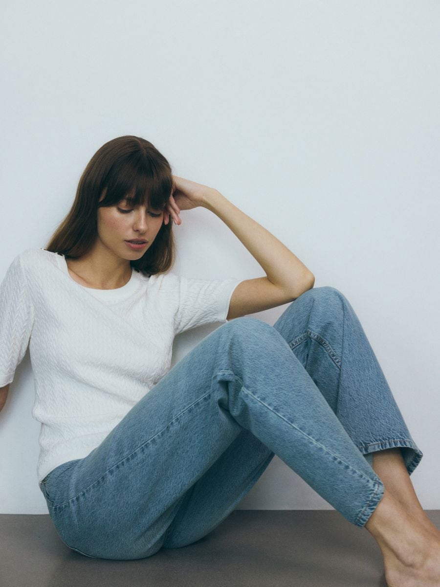 Sweater with viscose blend - cream - RESERVED - 3