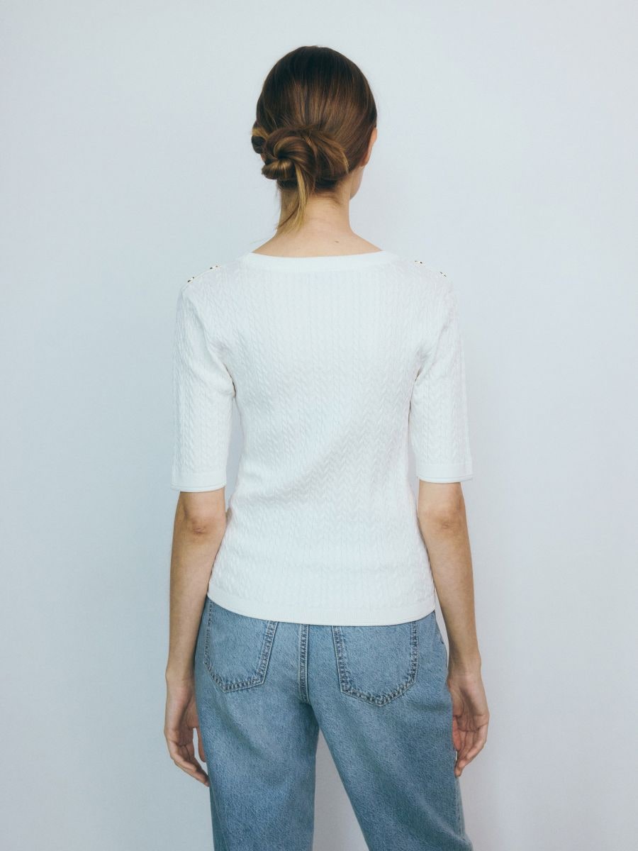 Sweater with viscose blend - cream - RESERVED - 4