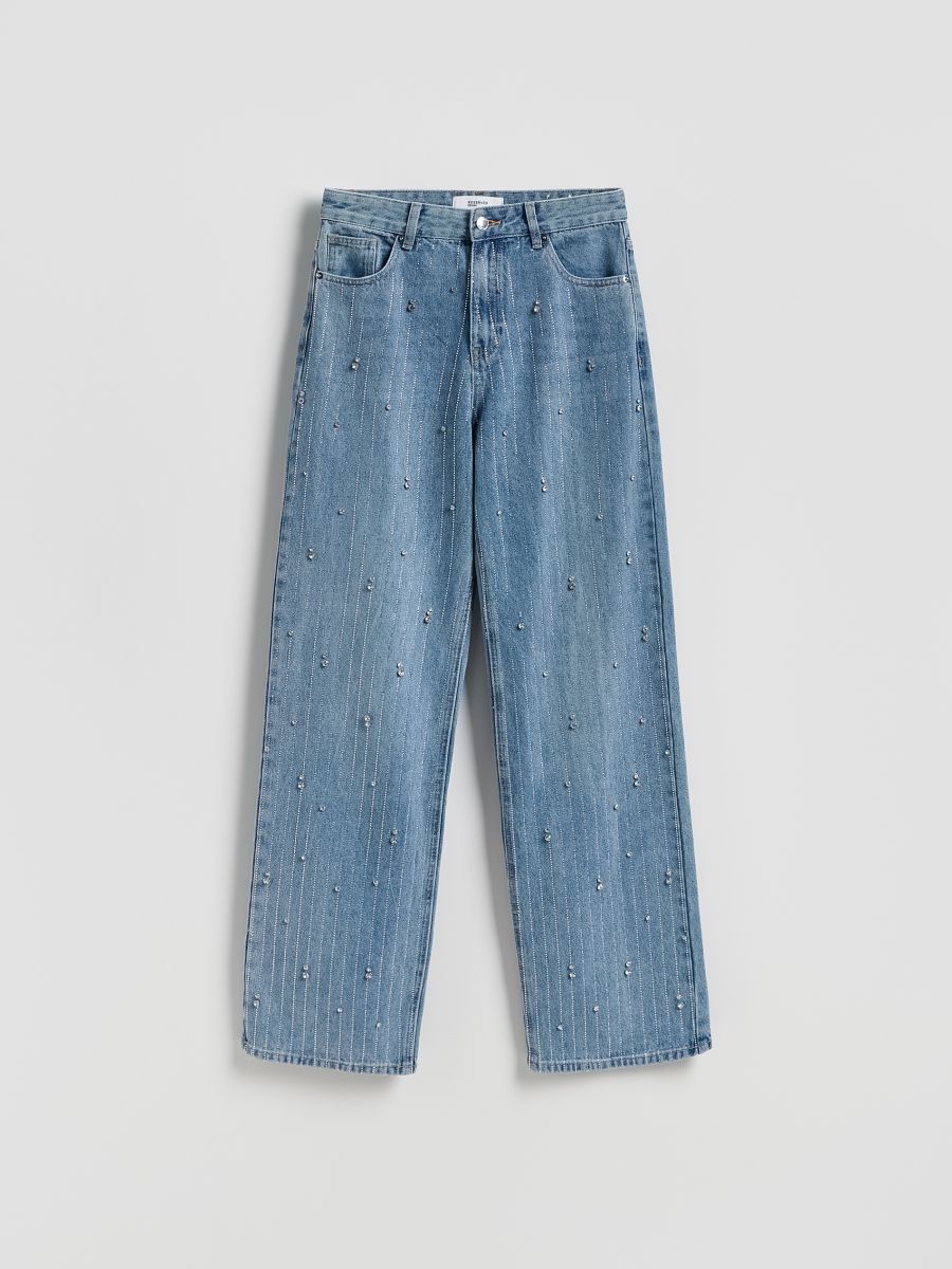 Wijd uitlopende jeans met applicaties - blauwe jeans - RESERVED