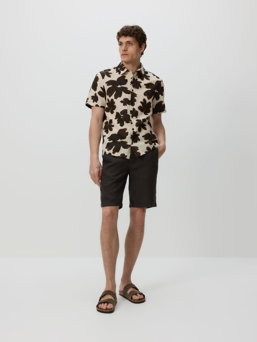 Linen regular shorts - dark brown - RESERVED - 2