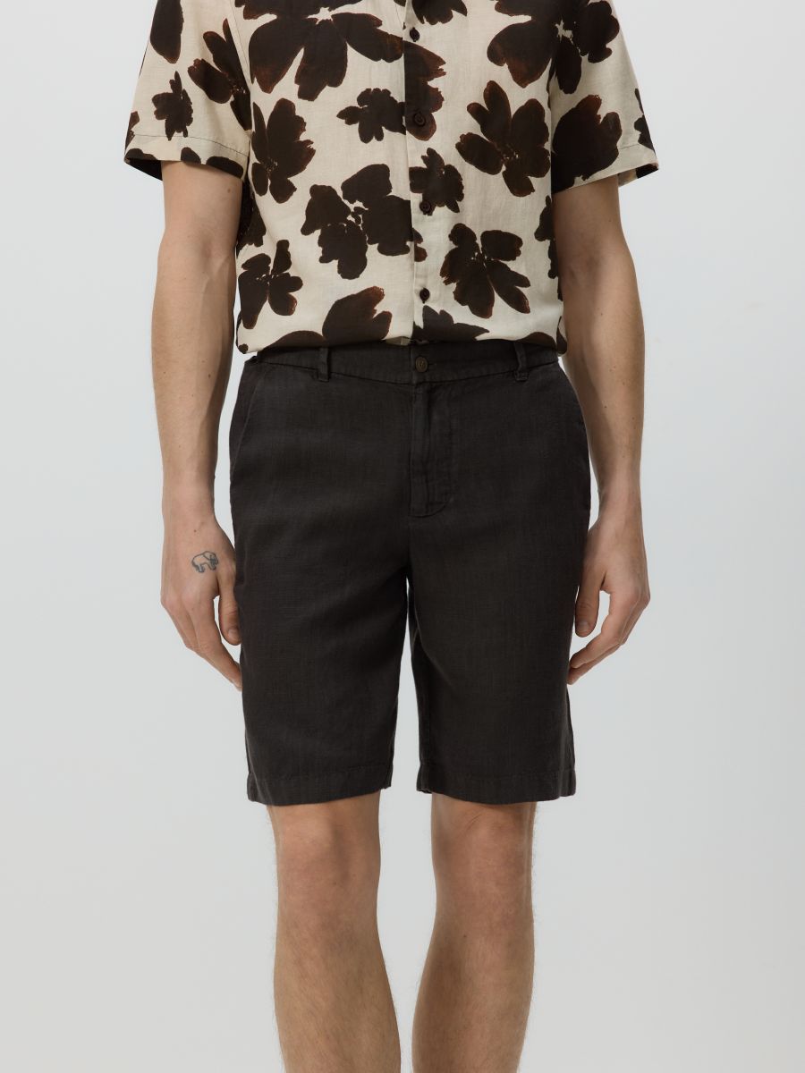 Linen regular shorts - dark brown - RESERVED - 3