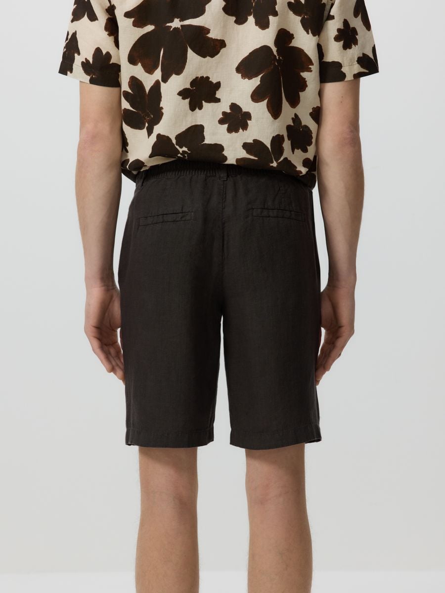Linen regular shorts - dark brown - RESERVED - 4