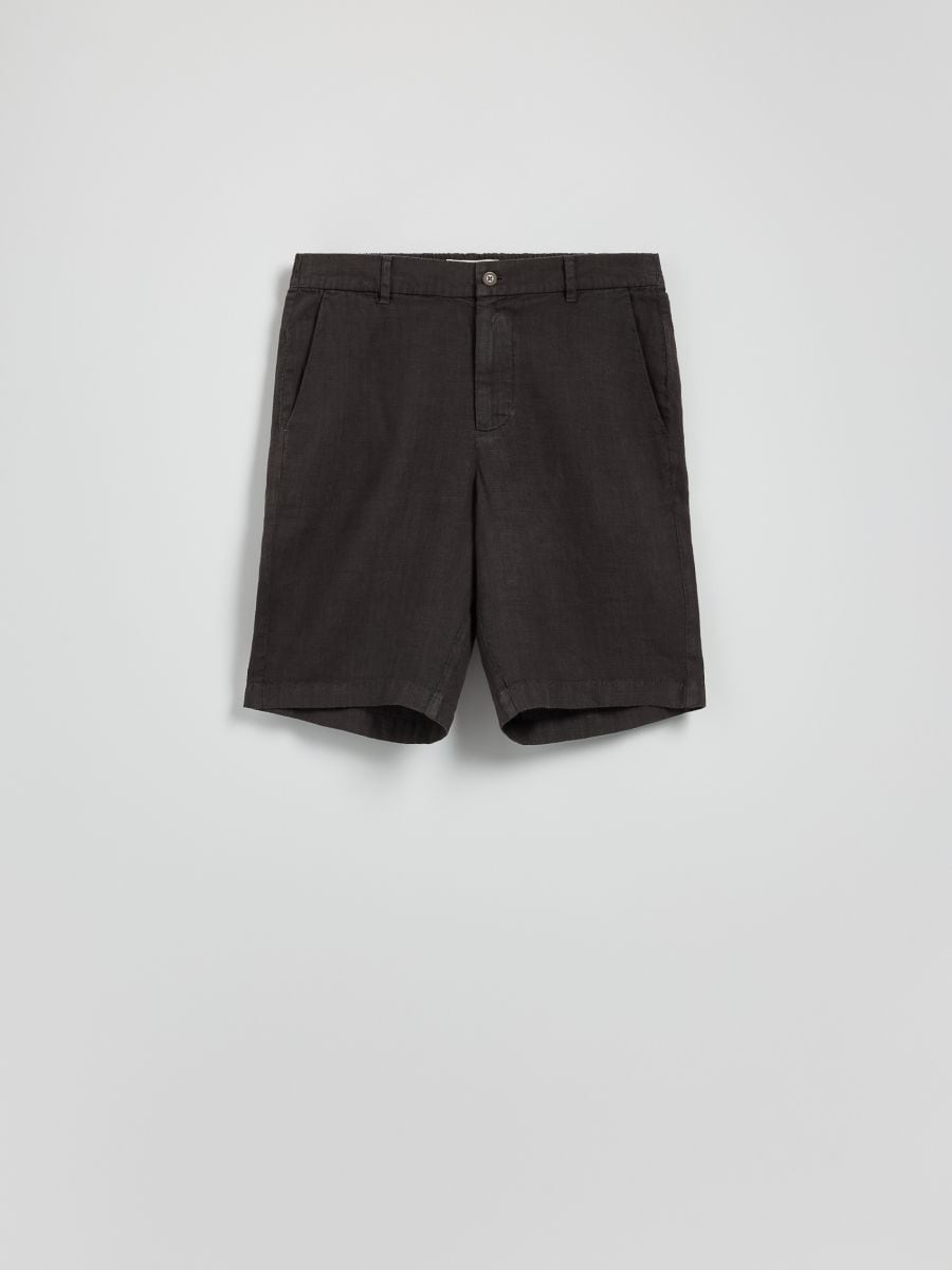 Shorts i hør i regular fit - mørkebrun - RESERVED