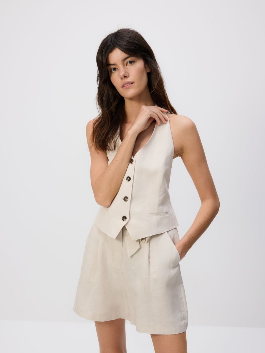 Shorts with linen blend - beige - RESERVED - 4