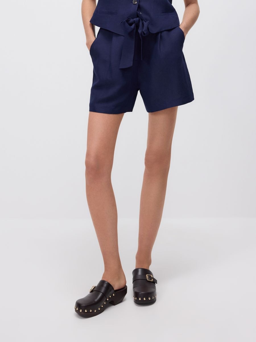 Shorts with linen blend - navy - RESERVED - 3