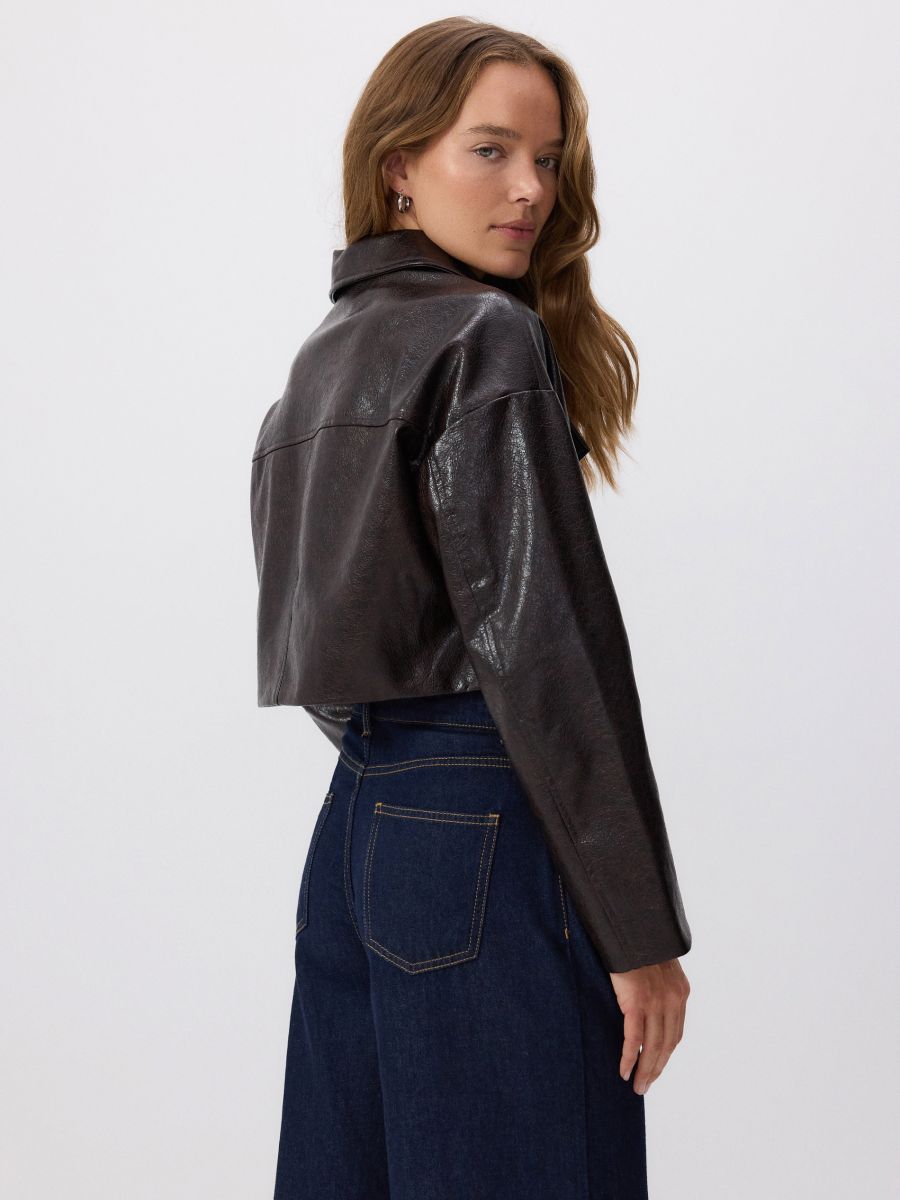 Cropped jacket with collar - mahogany - RESERVED - 4