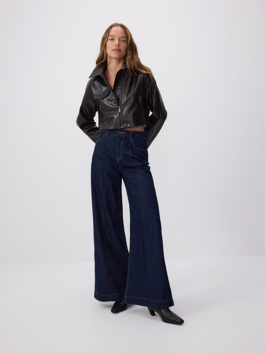 Cropped jacket with collar - mahogany - RESERVED - 3