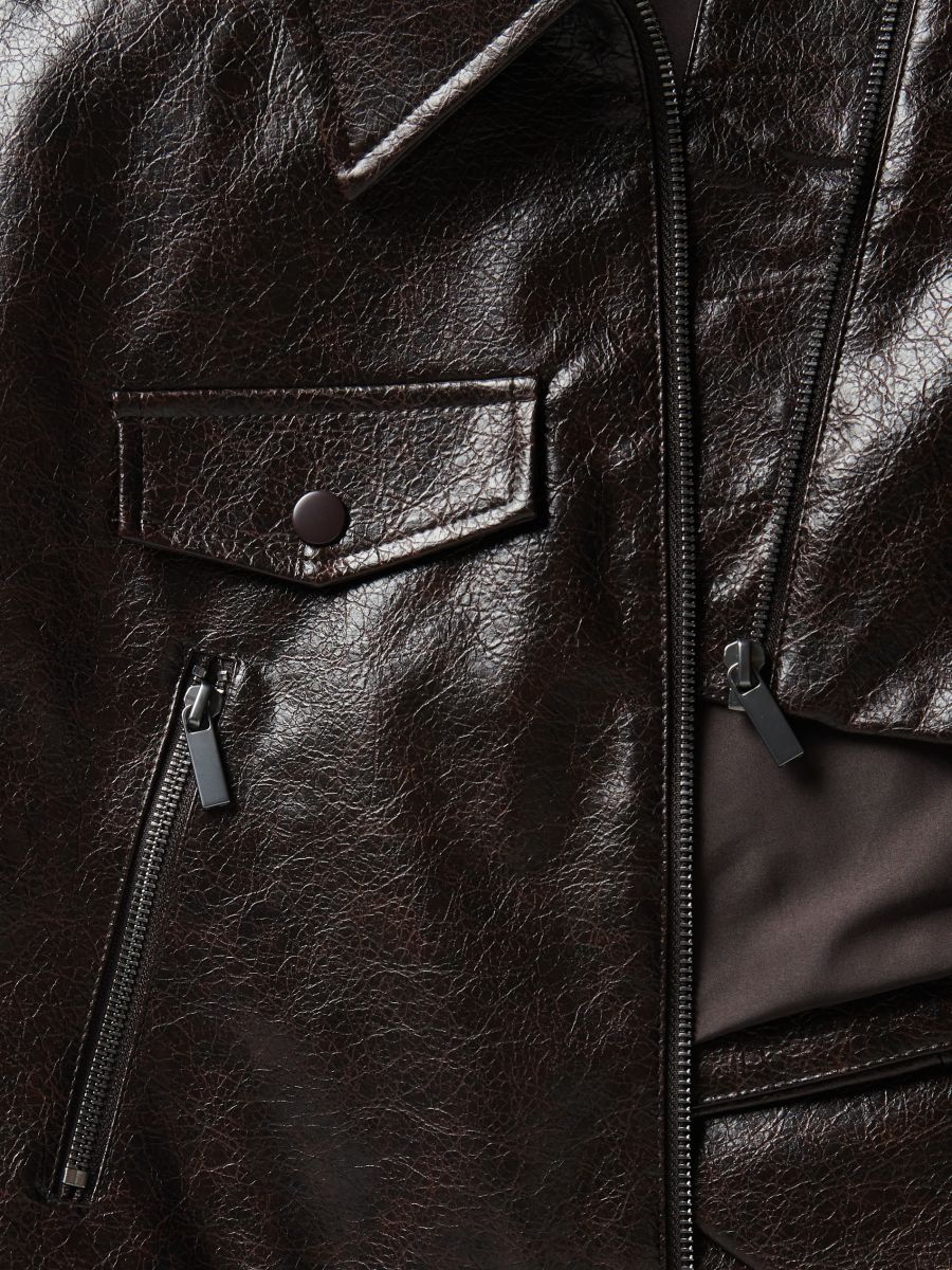 Cropped jacket with collar - mahogany - RESERVED - 6