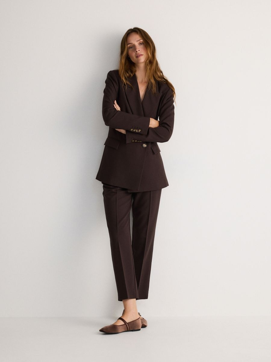 Viscose blend cigarette trousers - dark brown - RESERVED