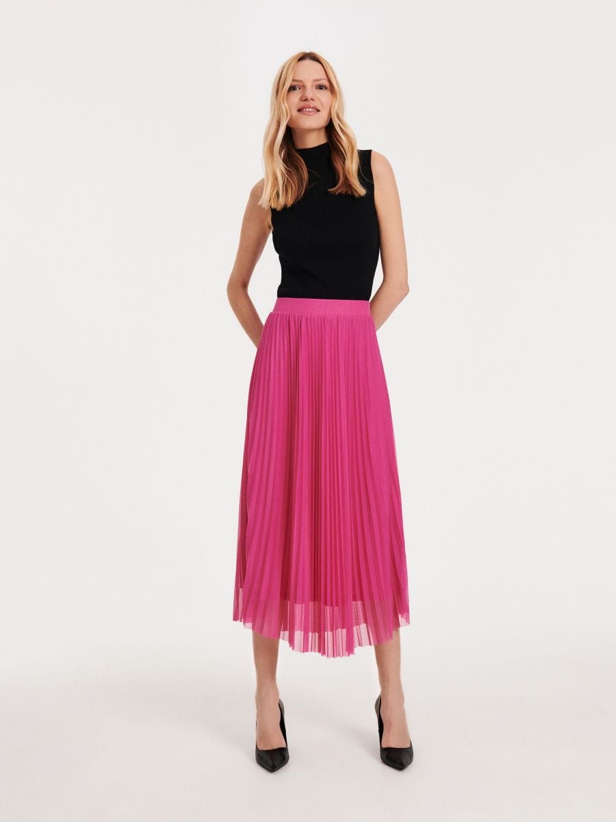 Warehouse Pleated Wrap Midi Skirt Bright Pink 6