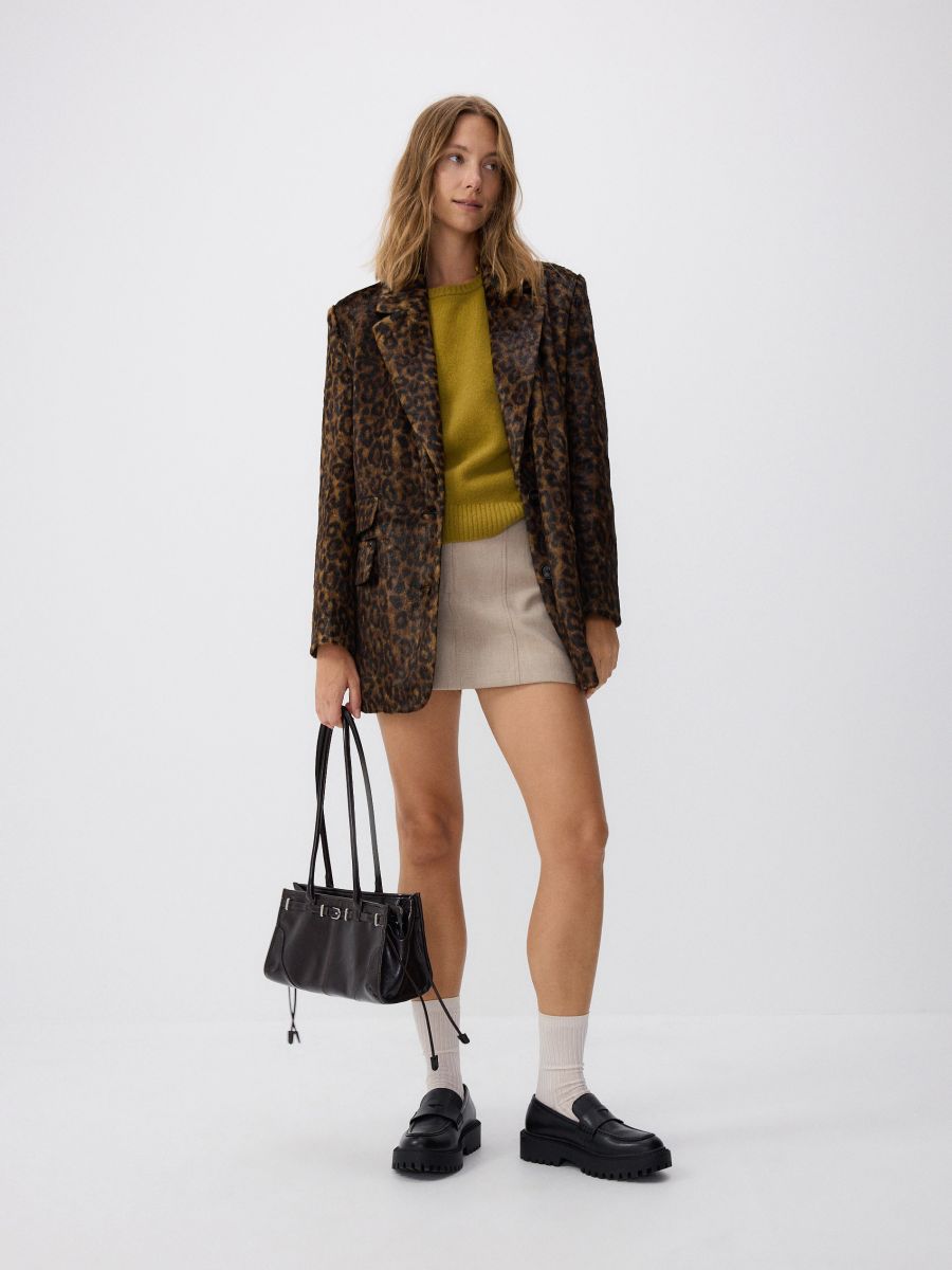 Oversized blazer with animal pattern - multicolor - RESERVED