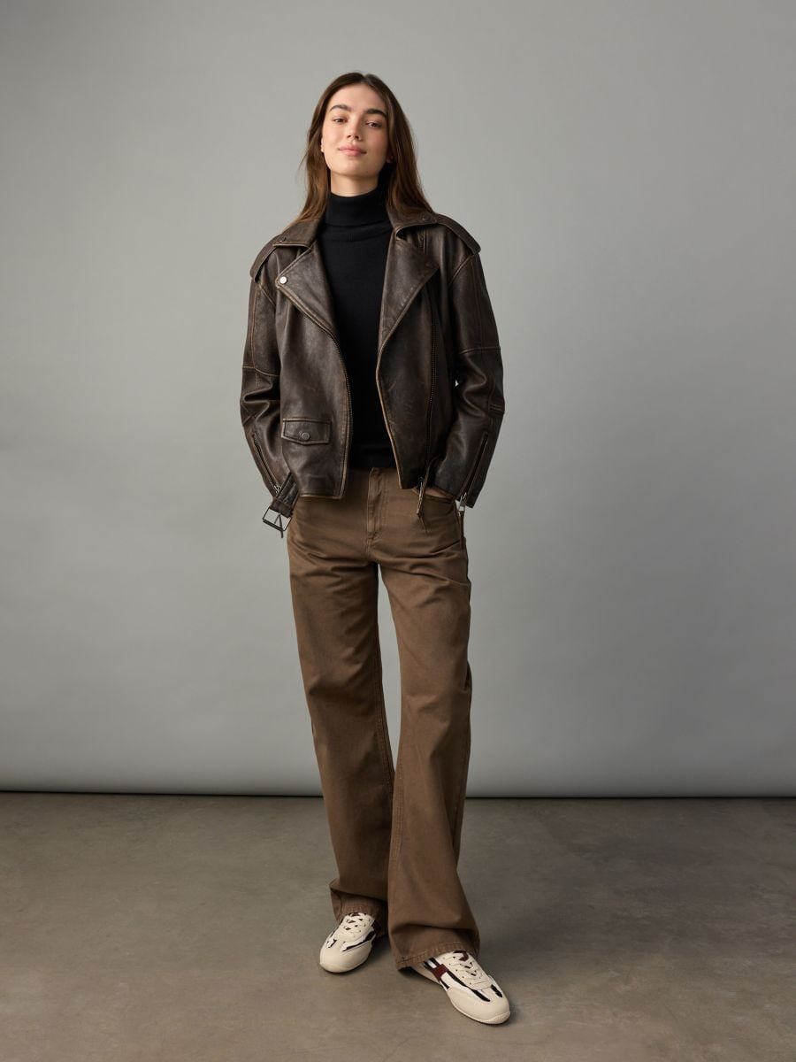 Oversize sheepskin jacket COLOUR dark brown - RESERVED
