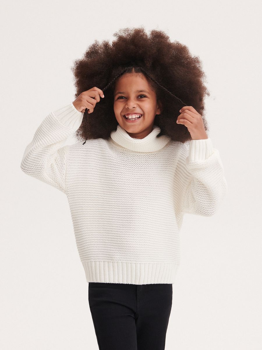 Maglione con collo alto morbido - panna - RESERVED - 4