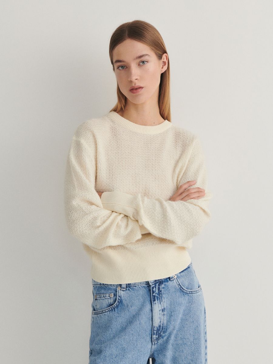 Pull en coton structuré - crème - RESERVED - 2