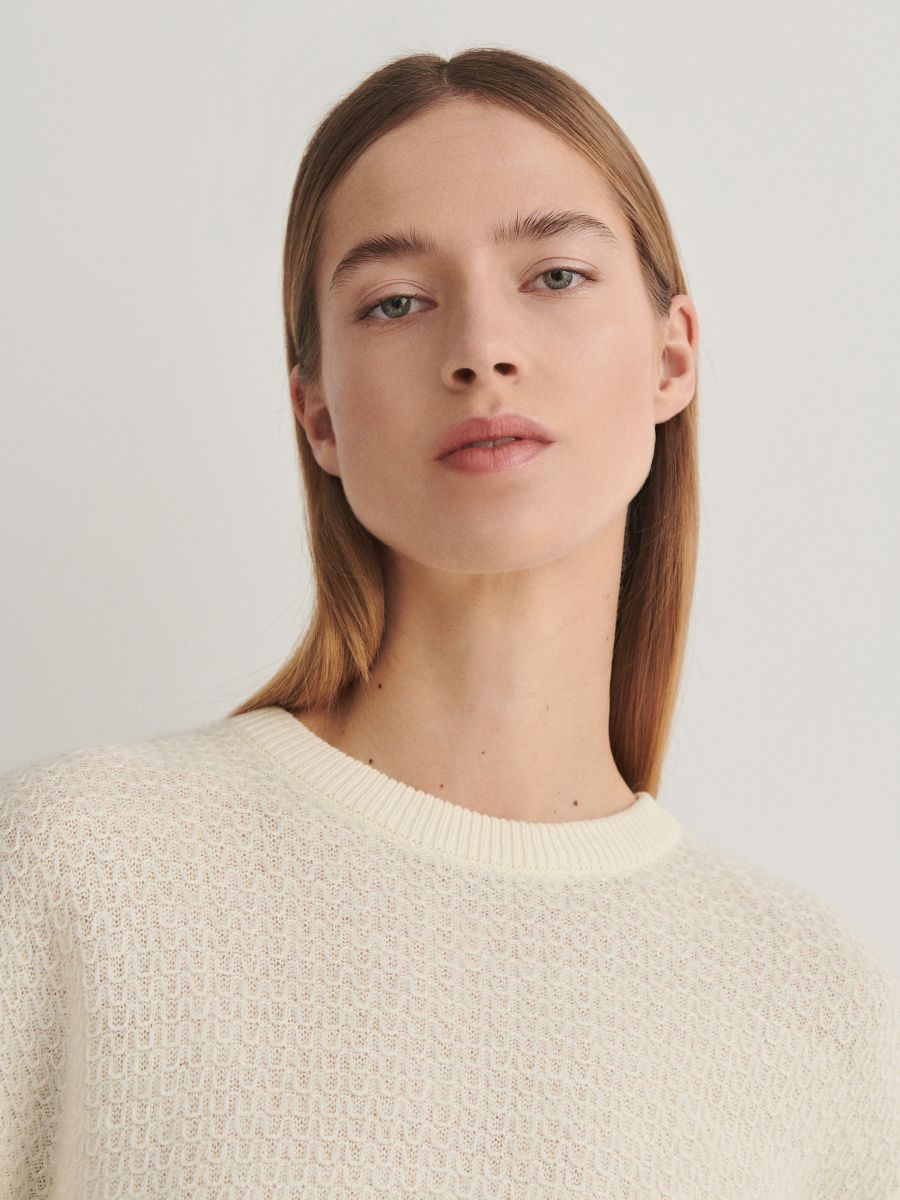 Pull en coton structuré - crème - RESERVED - 3