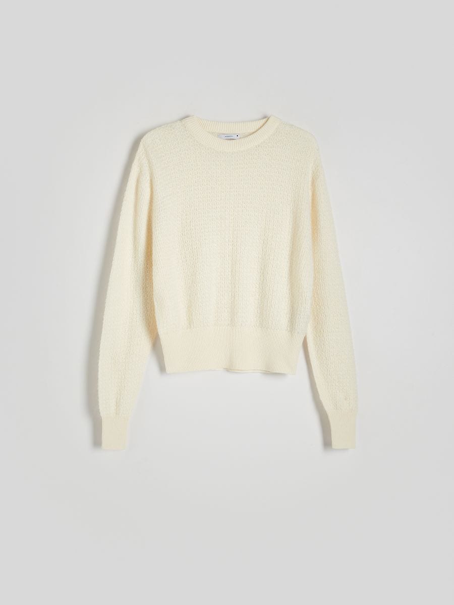 Pull en coton structuré - crème - RESERVED - 5