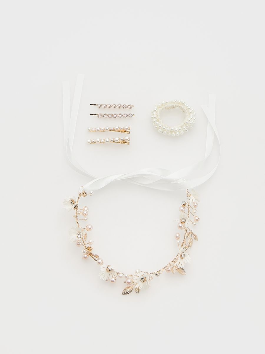 Headband, hair ties, and hairpins set - cream - RESERVED