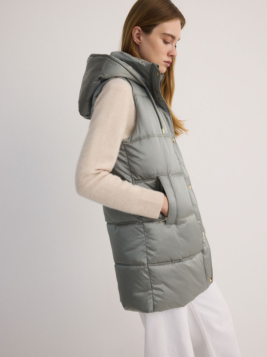 Quilted vest with hood - pale green - RESERVED