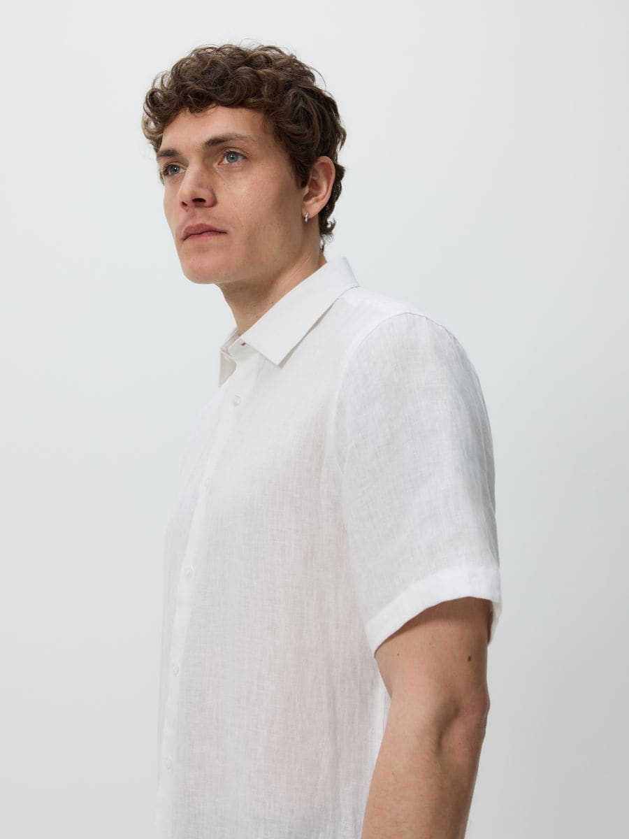 Slim fit ľanová košeľa - biela - RESERVED