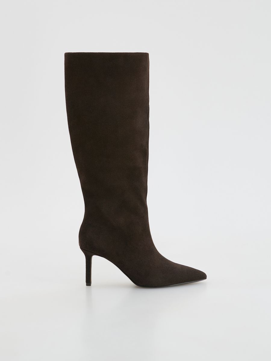 Leather stiletto knee-high boots - brown - RESERVED